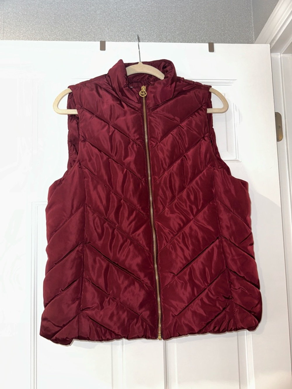 Michael Kors Quilted Burgundy Puffer Vest with Gold Zipper